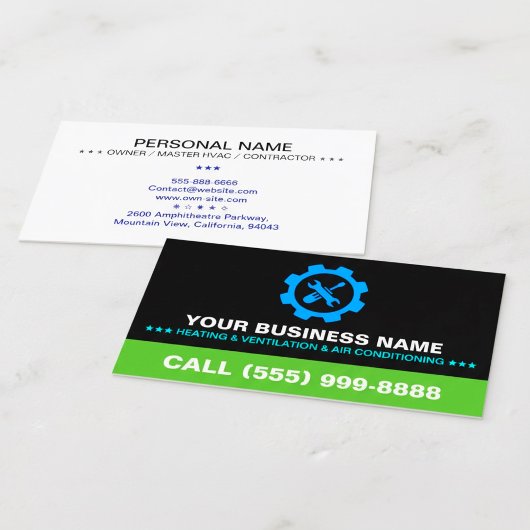 HVAC Heating & Air Conditioning | Logo on Black 名刺
