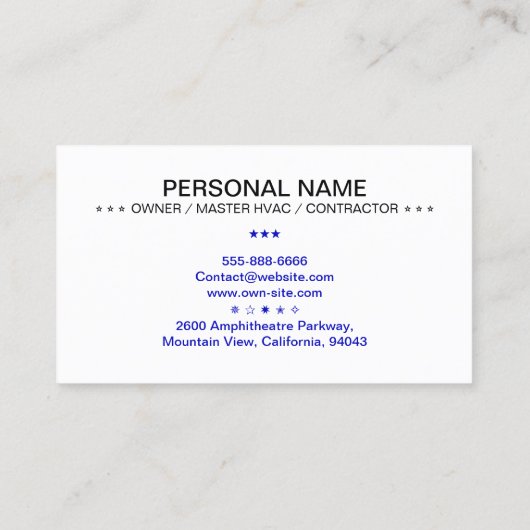 HVAC Heating & Air Conditioning | Logo on Black 名刺 (裏面)