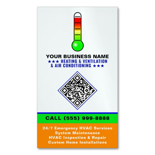 HVAC Heating & Air Conditioning | QR Code & Logo マグネット名刺 (正面縦)