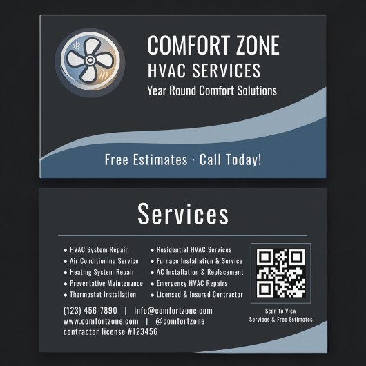 HVAC Heating & Air QR Code Professional  名刺