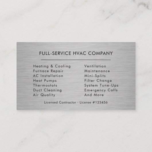 HVAC Heating and Air Black Steel Metallic 名刺 (裏面)