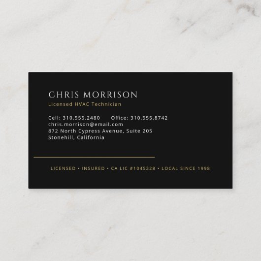 HVAC Heating Cooling AC Heat Service Tech 名刺 (裏面)