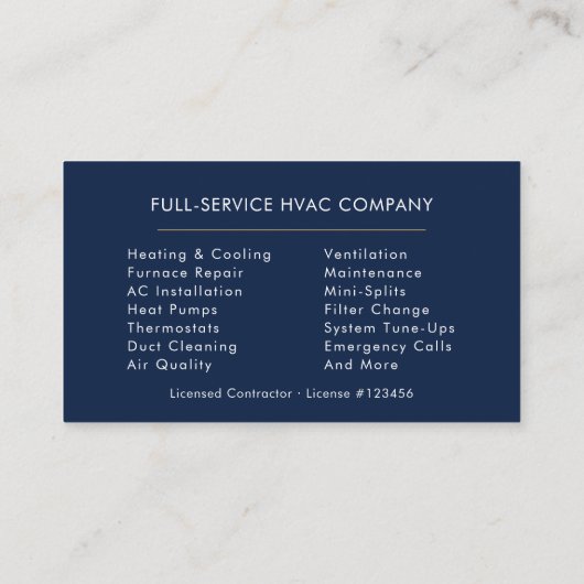 HVAC Navy Blue Gold Photo 名刺 (裏面)