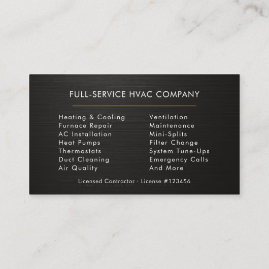 HVAC Services Company Black Gold Metallic 名刺 (裏面)