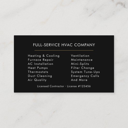 HVAC Services Company Black Gold Modern 名刺 (裏面)