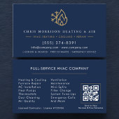 HVAC Services Company Navy Blue Gold QR Code 名刺