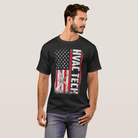 HVAC Tech American Flag おもしろい引用文ことわざ Tシャツ (正面フル)
