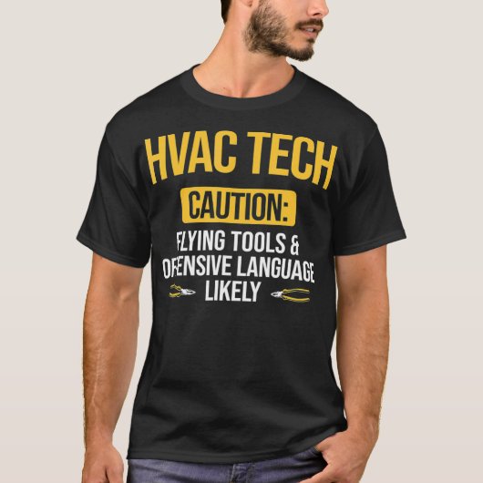 HVAC Tech Caution Flying Tools HVAC Technician AC Tシャツ (正面)