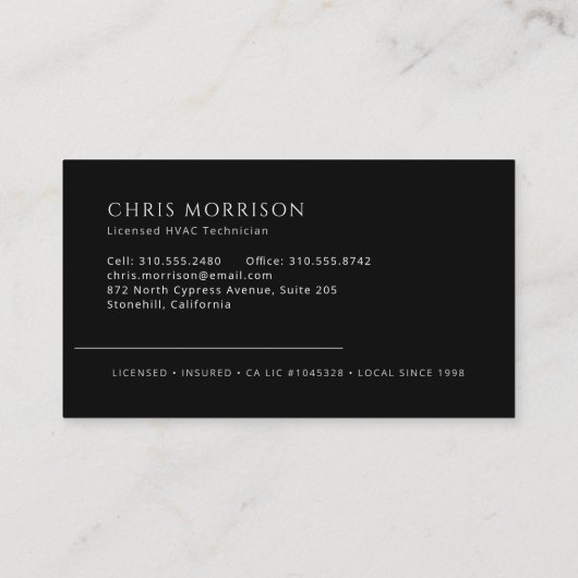 HVAC Technician AC Heating Cooling Heat 名刺 (裏面)