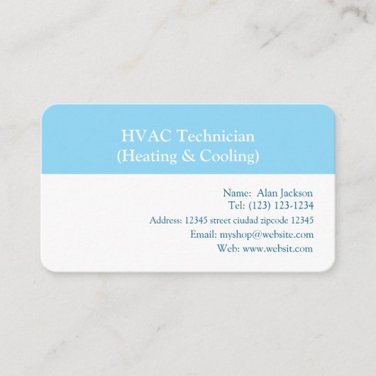 HVAC Technician (Heating & Cooling) 名刺 (正面)