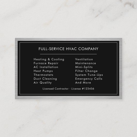 HVAC Technician Industrial Metallic 名刺 (裏面)