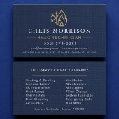 HVAC Technician Navy Blue Gold Linen 名刺