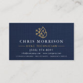HVAC Technician Navy Blue Gold Linen 名刺 (正面)