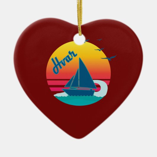 #HvarヴィンテージのHvarのレトロの日没 セラミックオーナメント (正面)