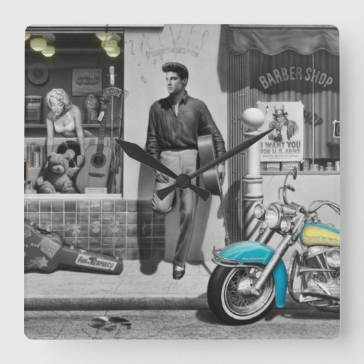 HWY 51シルバー スクエア壁時計 (正面)