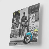 HWY 51シルバー スクエア壁時計 (傾斜)