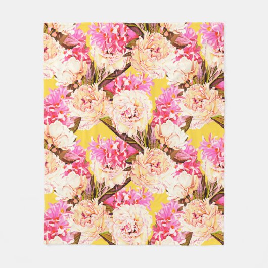 Hyacinth and peonis flowers, seamless pattern. Wat フリースブランケット (正面)
