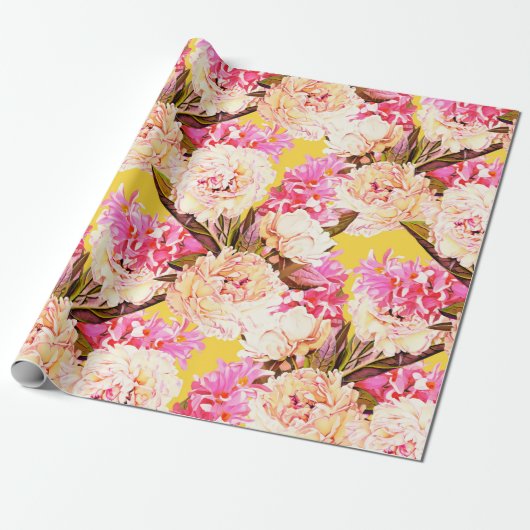 Hyacinth and peonis flowers, seamless pattern. Wat ラッピングペーパー (アンロールド)