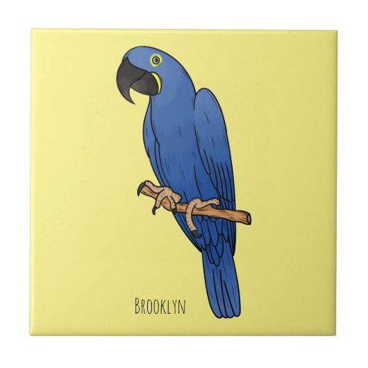 Hyacinth macaw bird cartoon illustration タイル (正面)
