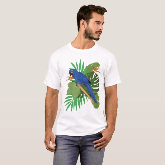 Hyacinth macaw with leaves tシャツ (正面フル)