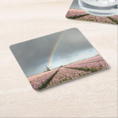 hyacinths上の虹およびオランダの風車 スクエアペーパーコースター (アングル)