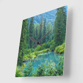 Hyderアラスカ景色の森林及び湖の時計 スクエア壁時計 (傾斜)