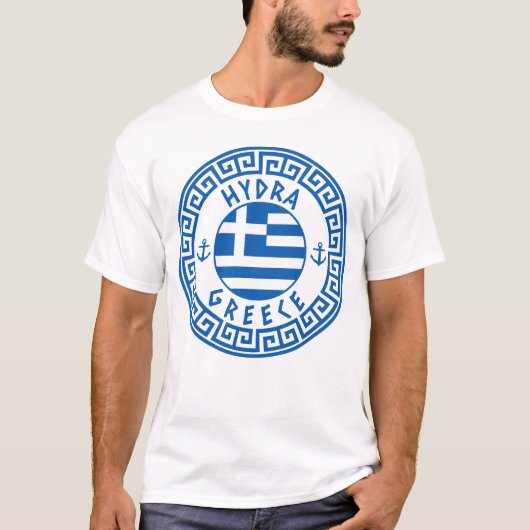 HYDRAとギリシャ国旗の男の白 Tシャツ (正面)