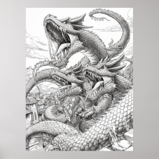 Hydra Coloring Book Page - Giant Snake Creative ポスター
