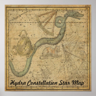 Hydra Constellation Star Mapヴィンテージ天文学 ポスター