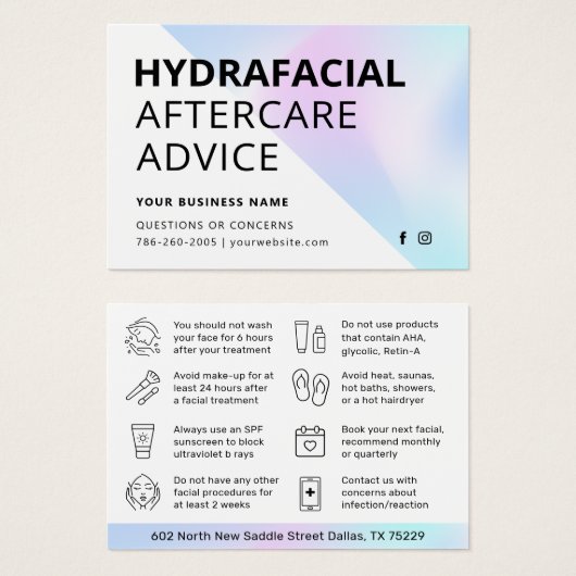 HydraFaceアフターケア指示カード (正面&裏面)