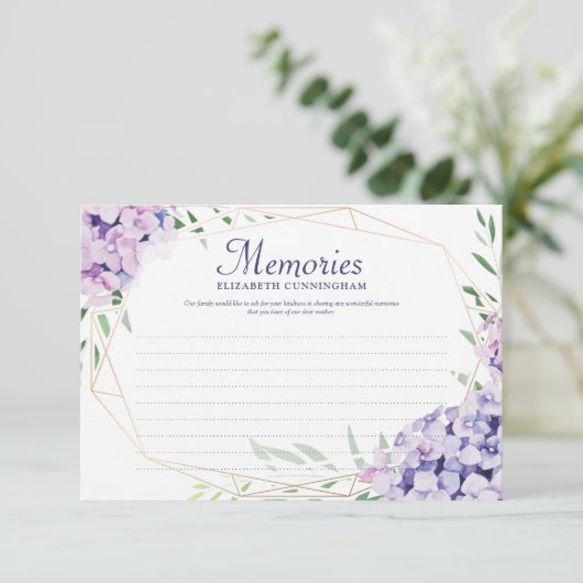 Hydrangea薄紫フローラ幾何写真記念 出欠カード (スタンド正面)