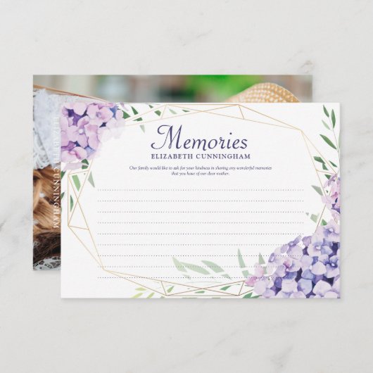 Hydrangea薄紫フローラ幾何写真記念 出欠カード (正面/裏面)