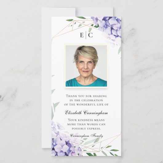 Hydrangea薄紫フローラ幾何記念 サンキューカード (正面)