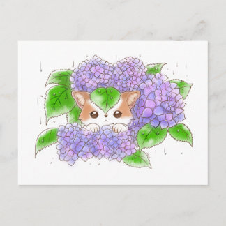 Hydrangea and Mochi Rainy Day Postcard by Amy C ポストカード
