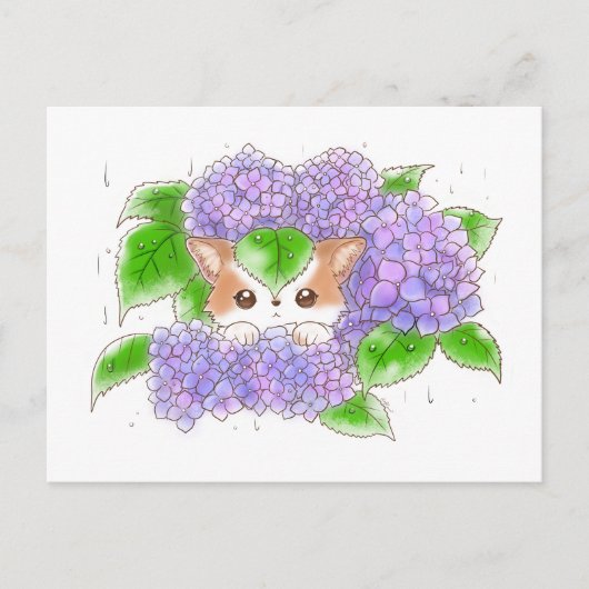 Hydrangea and Mochi Rainy Day  Postcard by Amy C ポストカード (正面)