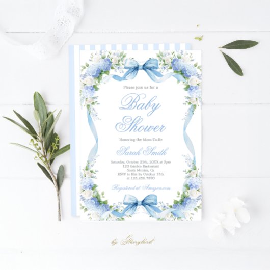 Hydrangea Baby Shower Boy Invitation 招待状