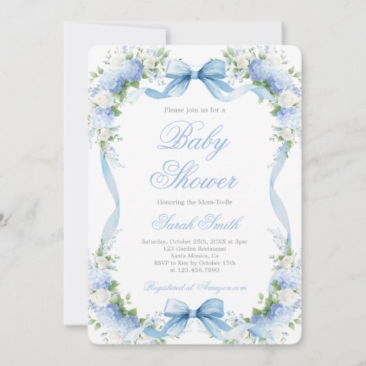 Hydrangea Baby Shower Boy Invitation 招待状 (正面)