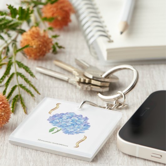 Hydrangea Bloom – Vintage Botanical Flower  キーホルダー (正面右)