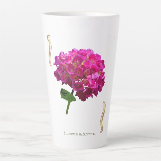 Hydrangea Bloom – Vintage Botanical Fuchsia カフェラテマグ (正面)