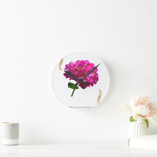 Hydrangea Bloom – Vintage Botanical Fuchsia ラウンド壁時計 (ホーム)