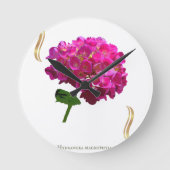Hydrangea Bloom – Vintage Botanical Fuchsia ラウンド壁時計 (正面)
