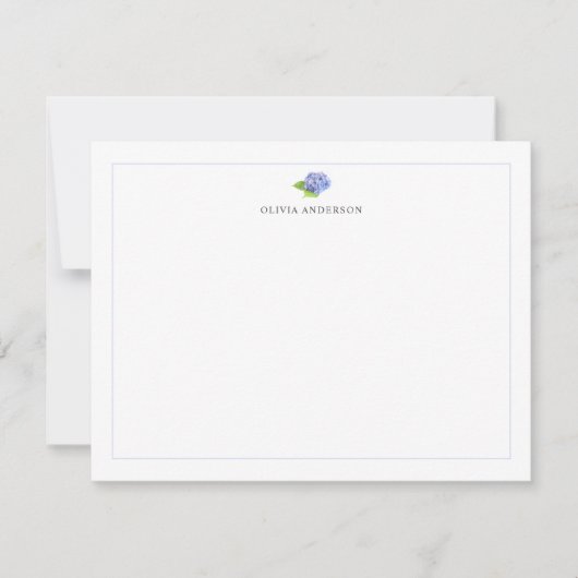 Hydrangea Blue Border Personalized Stationery ノートカード (正面)