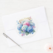 Hydrangea Blue Floral Birthday ラウンドシール (封筒)