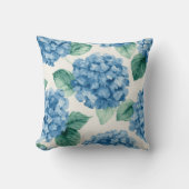 Hydrangea Blues Floral Watercolor Botanical Blooms クッション (正面)