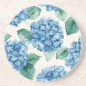 Hydrangea Blues Floral Watercolor Botanical Blooms コースター (正面)