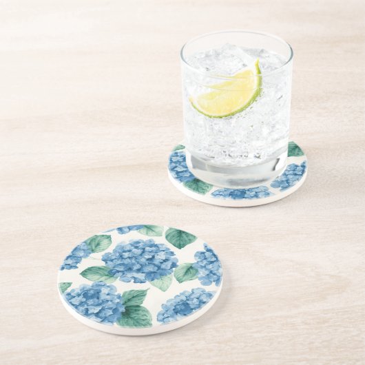 Hydrangea Blues Floral Watercolor Botanical Blooms コースター (側面)