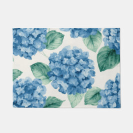 Hydrangea Blues Floral Watercolor Botanical Blooms ドアマット