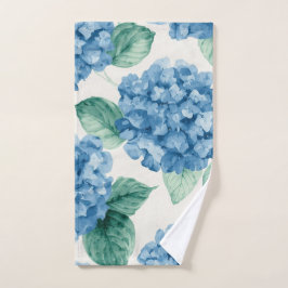 Hydrangea Blues Floral Watercolor Botanical Blooms ハンドタオル