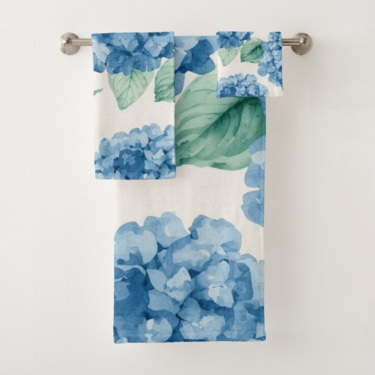 Hydrangea Blues Floral Watercolor Botanical Blooms バスタオルセット (インサイチュ)