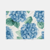 Hydrangea Blues Floral Watercolor Botanical Blooms フリースブランケット (正面(横))